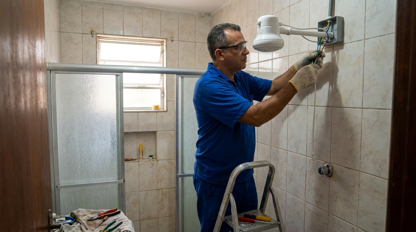 Substituição de Chuveiro Antigo em Jundiaí‑SP